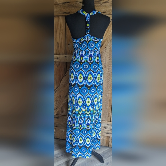Bodycon Tribal Maxi Slip Dress Blue Summer Size Small T-1 - Picture 2 of 12